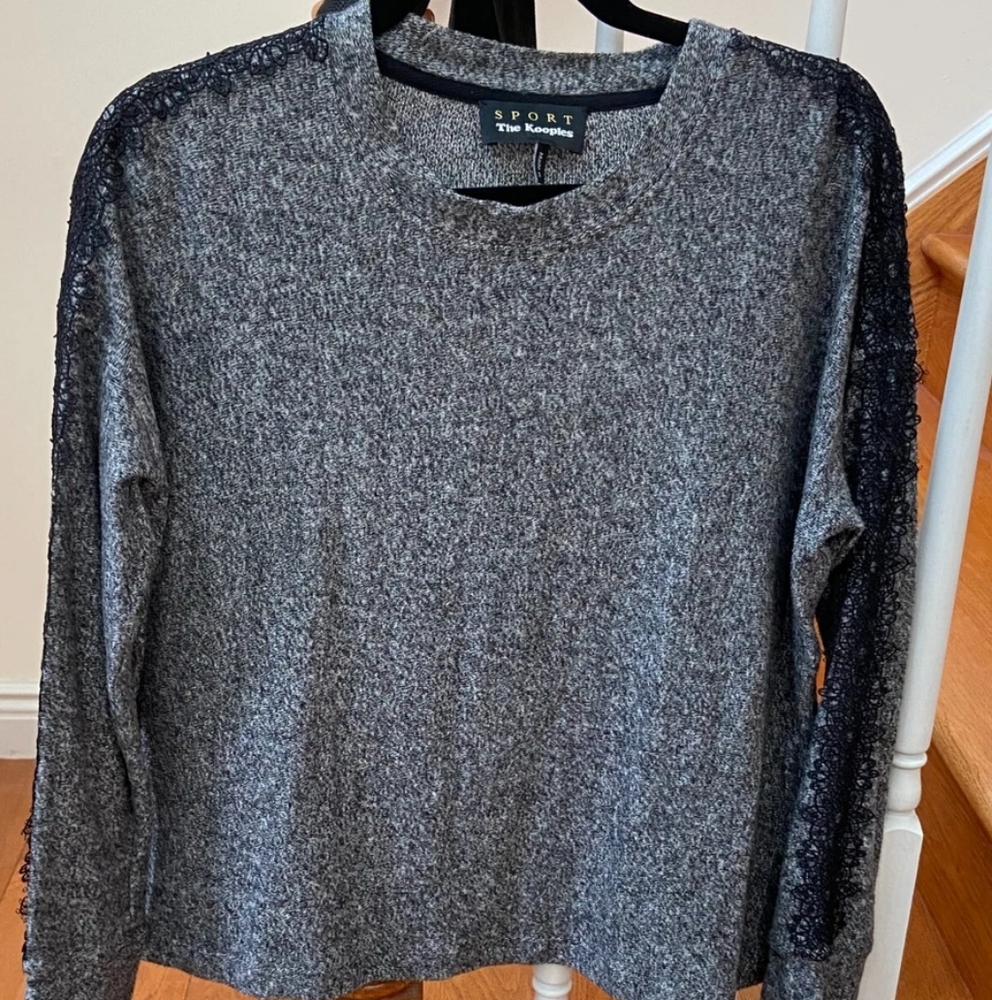 The Kooples SPORT Sweet Fleece & Lace, Gray w/Black Lace, Size 1 (Small)